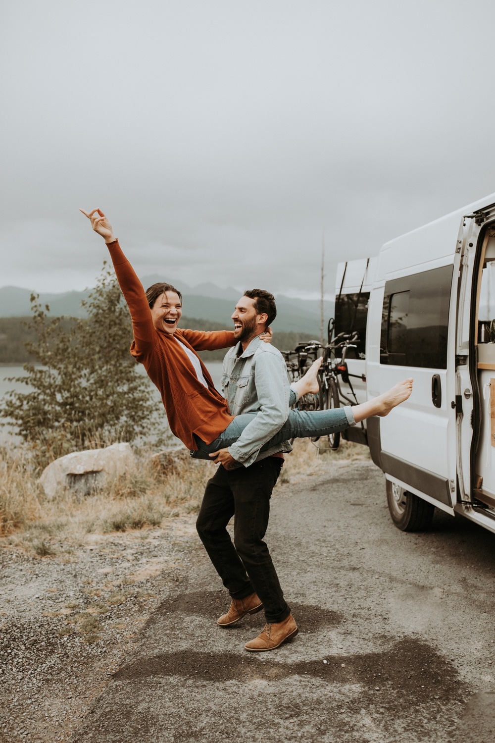 Premium Photo  Caucasian couple of vanlifers or tourist enjoy