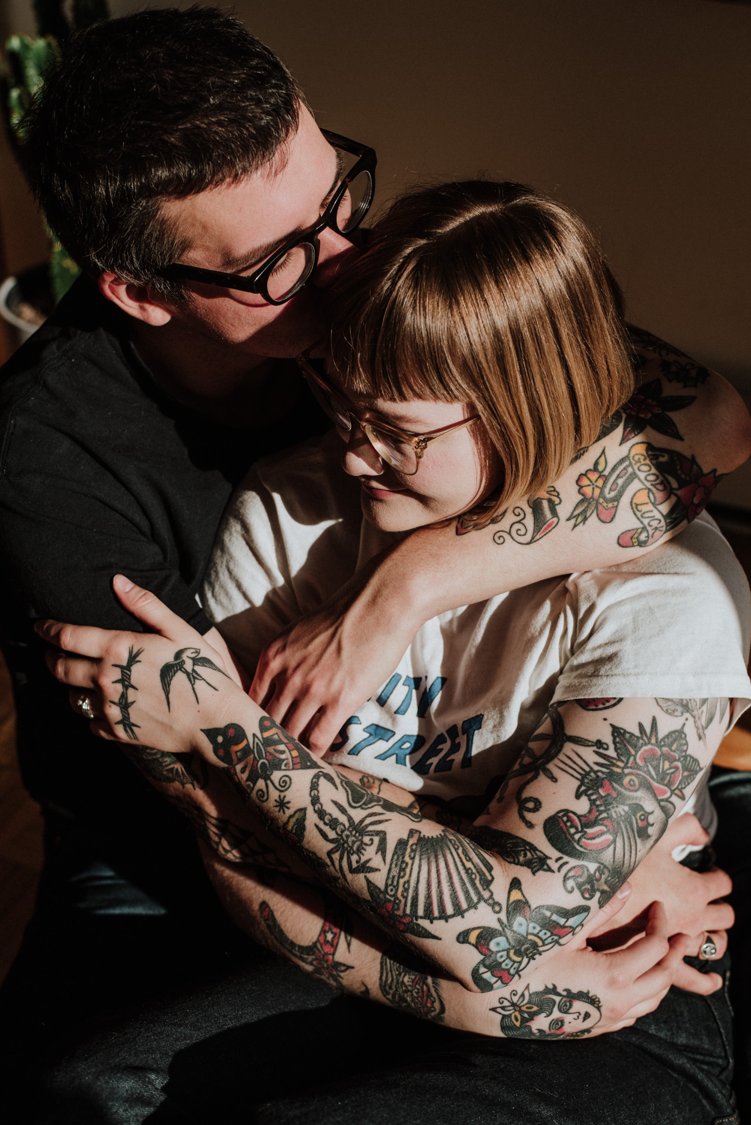 Young Tattooed Couple Hugging With Closed Eyes Stock Photo  Download Image  Now  Adult Adults Only Beautiful People  iStock