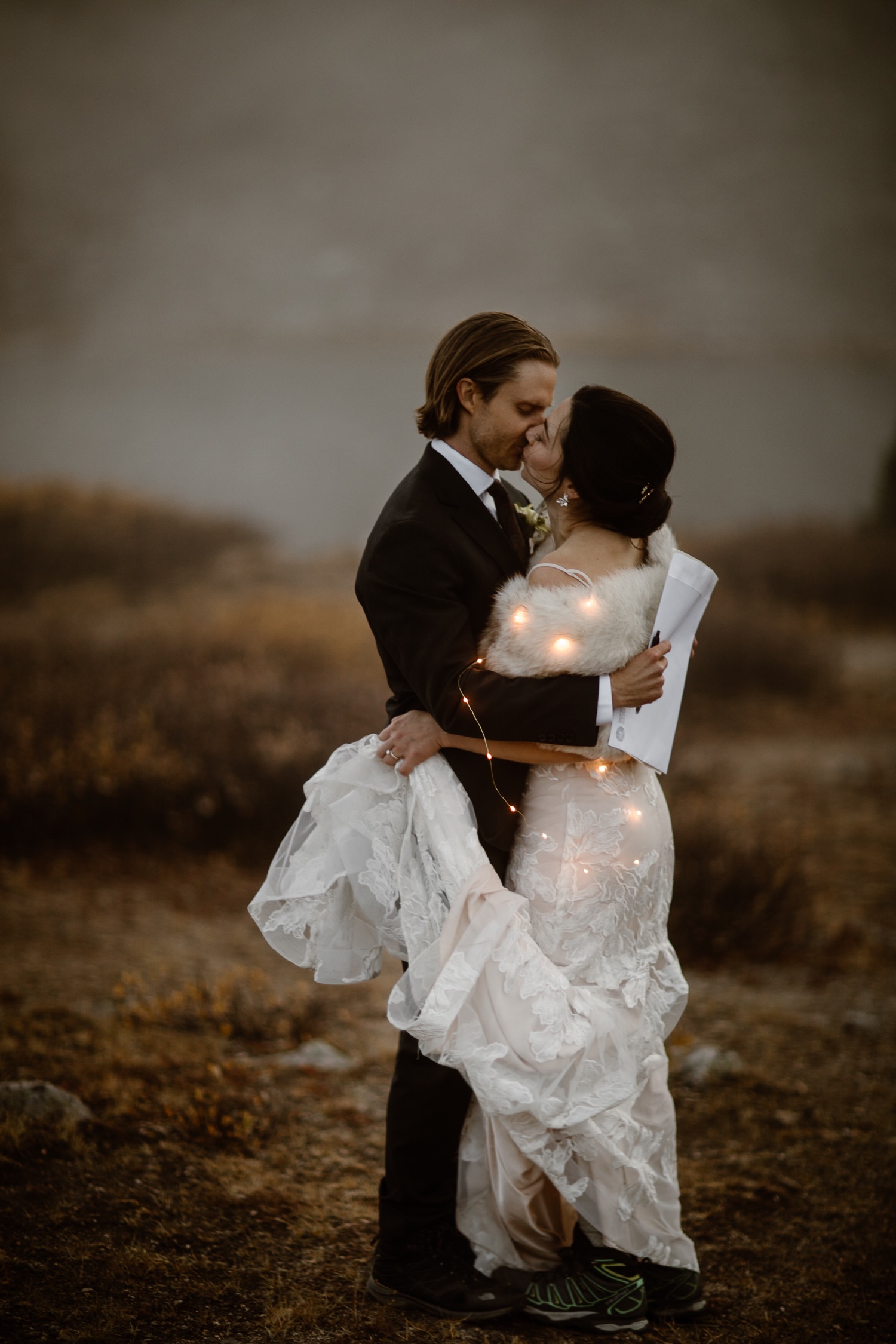Walking On Clouds For This Hiking Foggy Fall Mountain Elopement In The Colorado Rockies