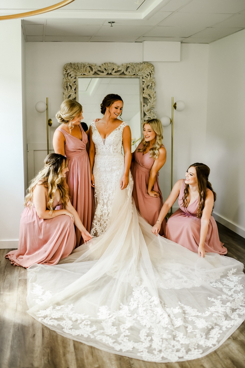 bridesmaid dresses the woodlands tx Modest Ivory Lace Forest Green Tulle Top Round Neck Bridesmaid Dress, MBD154