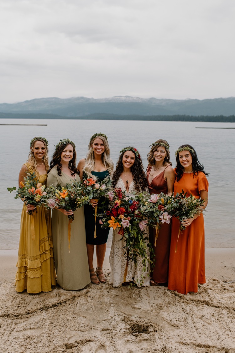 bridesmaid dresses idaho Rachael & Stetson's Vibrant & Boho McCall Idaho Summer Wedding in the Forest