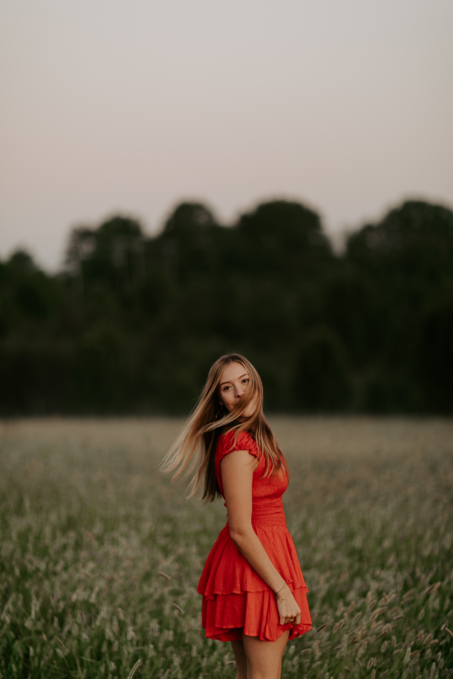 red dress for senior pictures early morning senior in the hills | Georgia