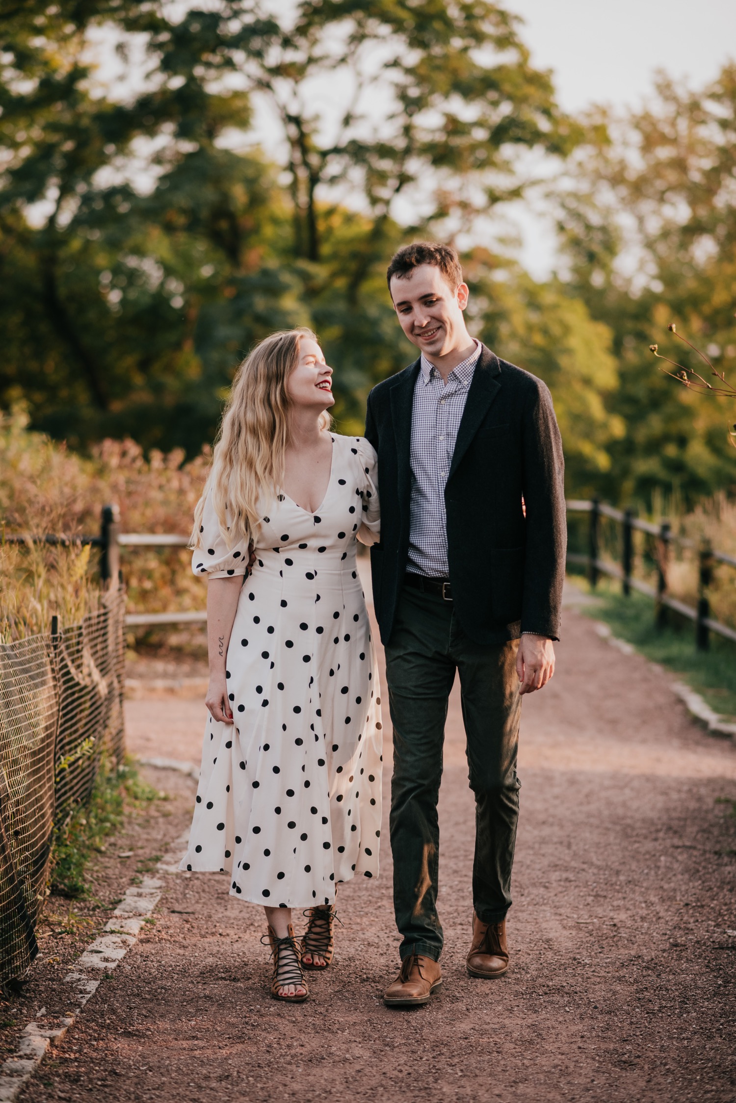 polka dot dress engagement photos Chicago Engagement at Humboldt Park by Iron + Honey Photography